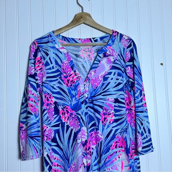 LILLY PULITZER Mr Peacock Blue Tweethearts DAPHNE Tunic Shirt Dress Medium - Picture 5 of 11